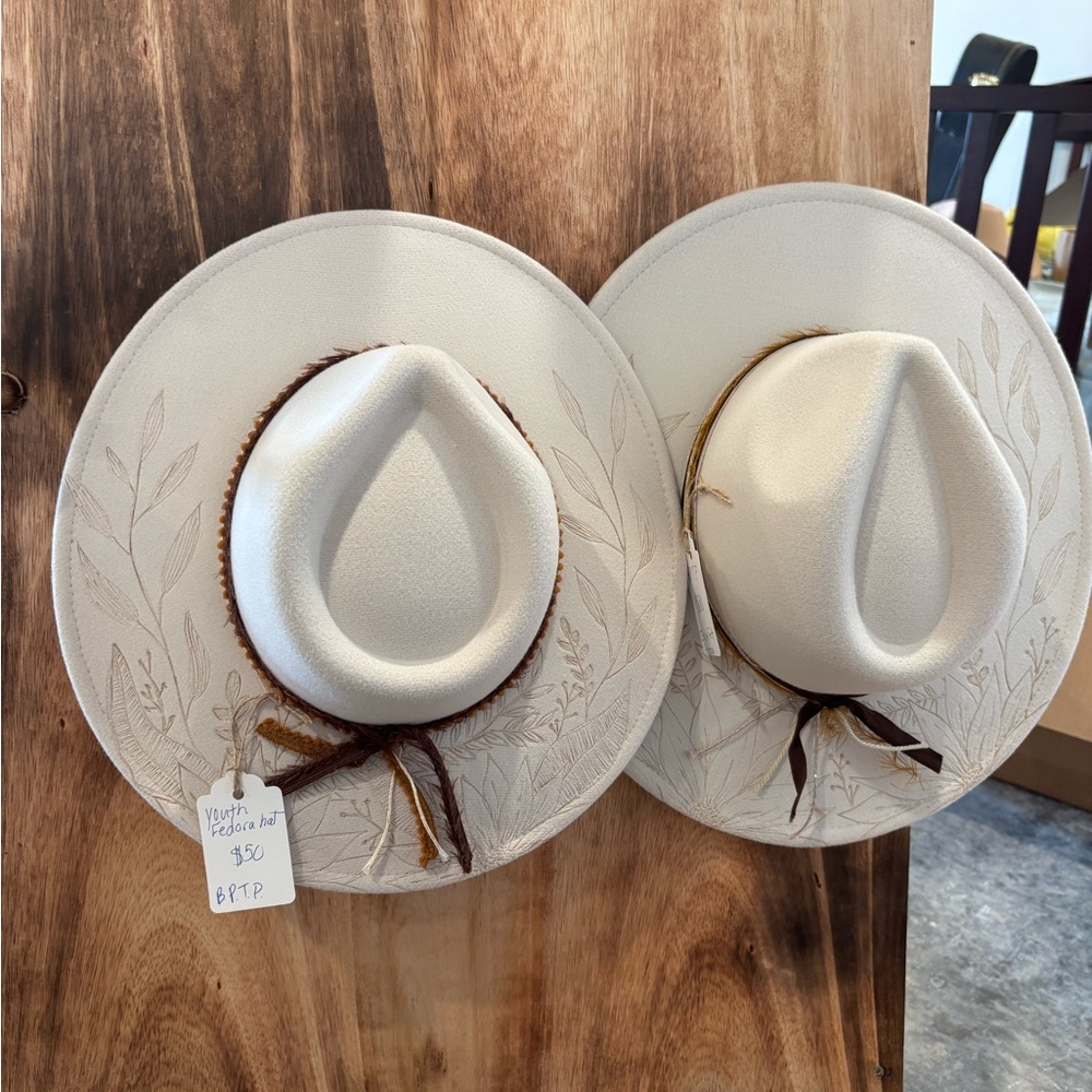 White Western Cowboy Hat with Brown Trim (2- mother daughter set)